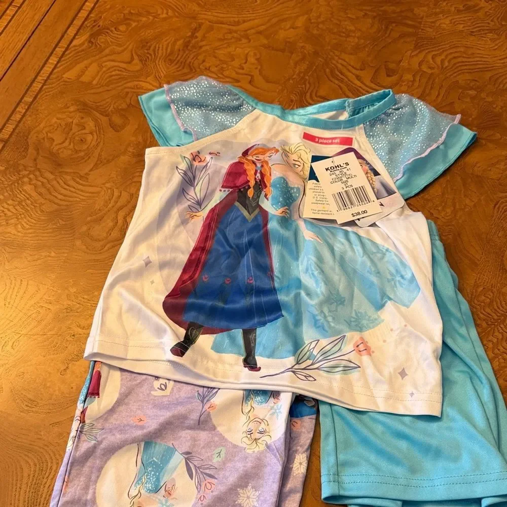 Disney Frozen Anna and Elsa Blue and Purple Pajama 3-Piece Set Size 3T